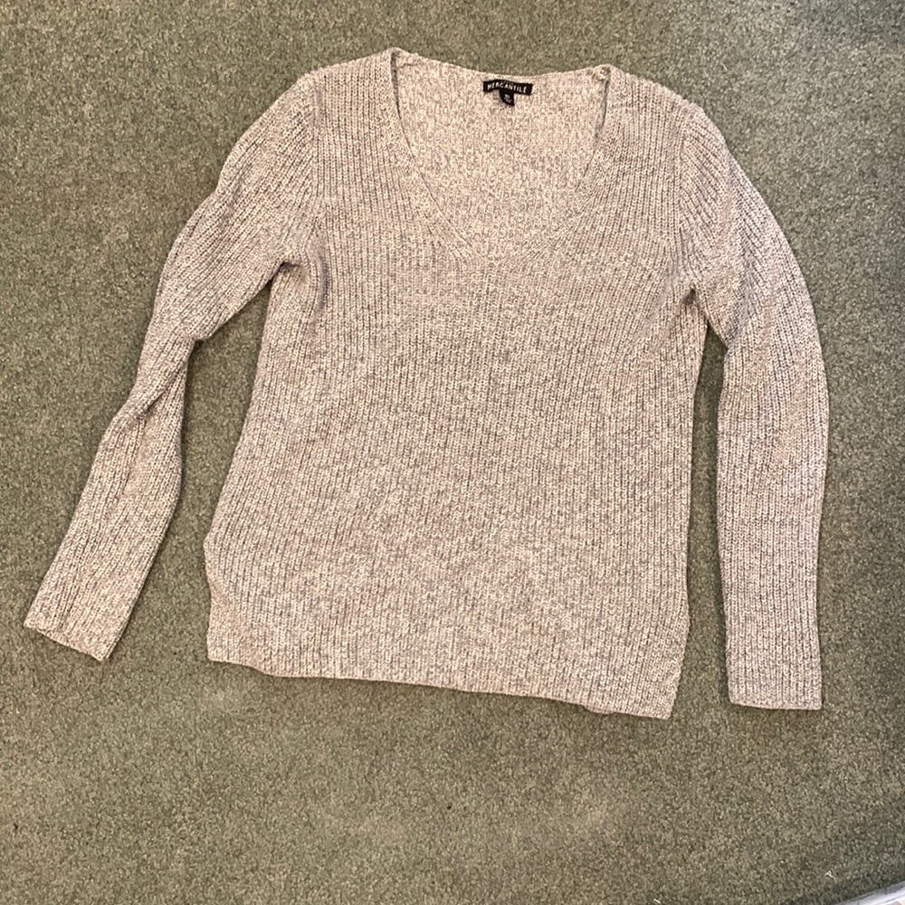 J.Crew Factory Gray Marled V-Neck Sweater (XS)